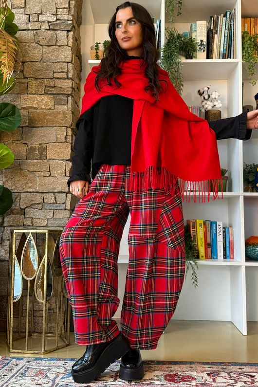 McAlister Tartan Brushed Cotton Barrel Pant Red